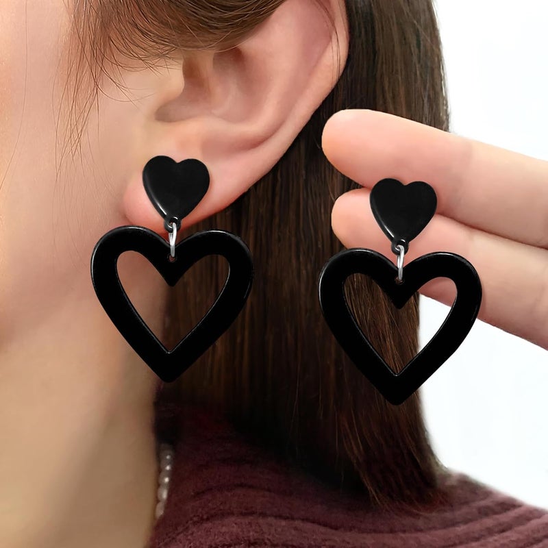 HOLYRY Neon Heart Earrings for Women Acrylic Neon Earrings 80s 90s Outfit for Women Glow Party Accessories Gifts Hot Pink Orange Green Yellow - Image 2